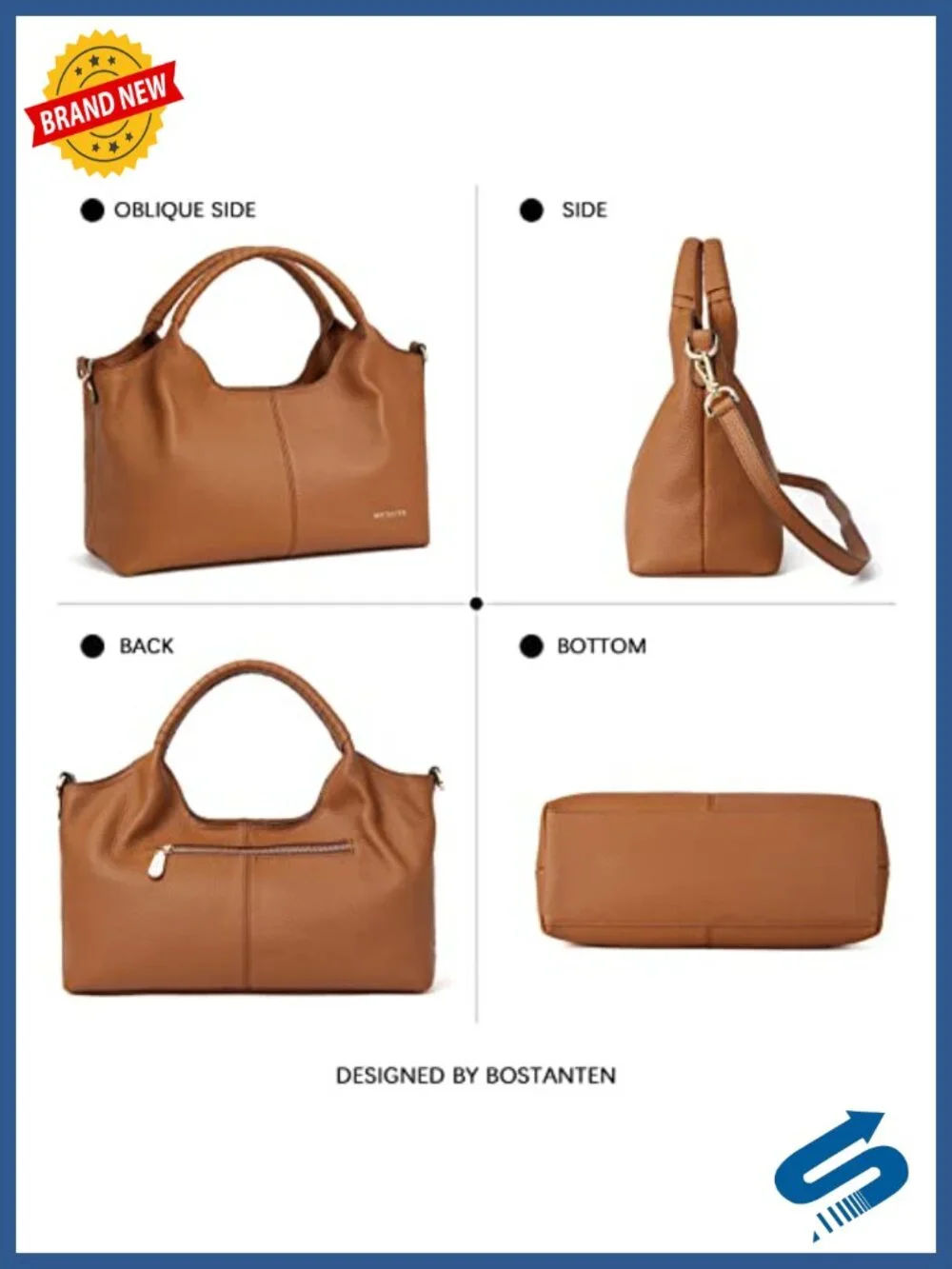 Genuine Leather Satchel Handbag Women Roomy Multi Pockets Adjustable Crossbody